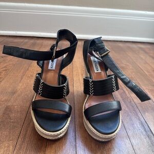 Black Leather Women's Wedges